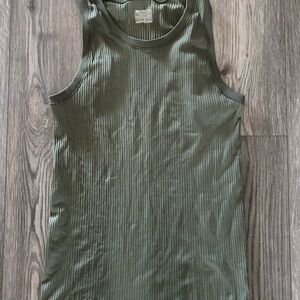 Athleta Olive Green Ribbed Scoop-Neck Tank